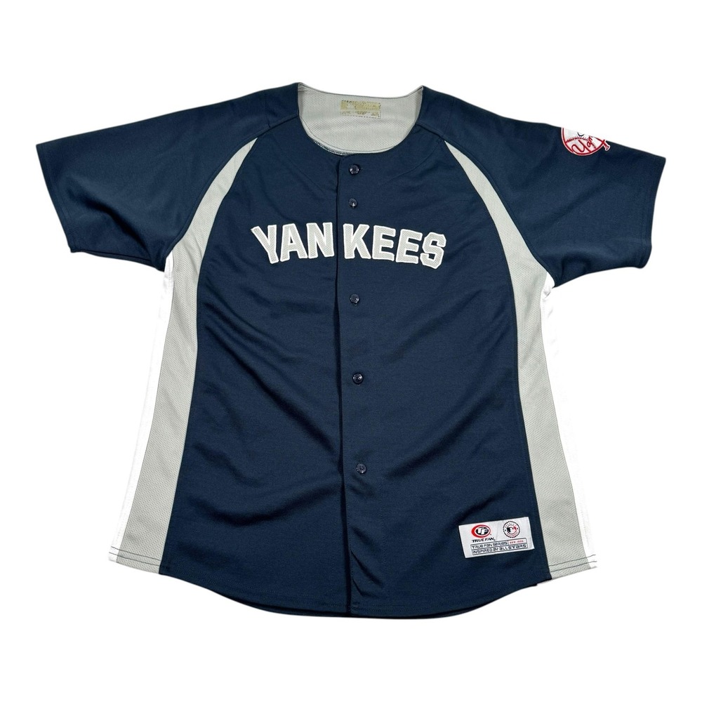 New York Yankees Jersey Youth XL Blue MLB Baseball True Fan Button Front